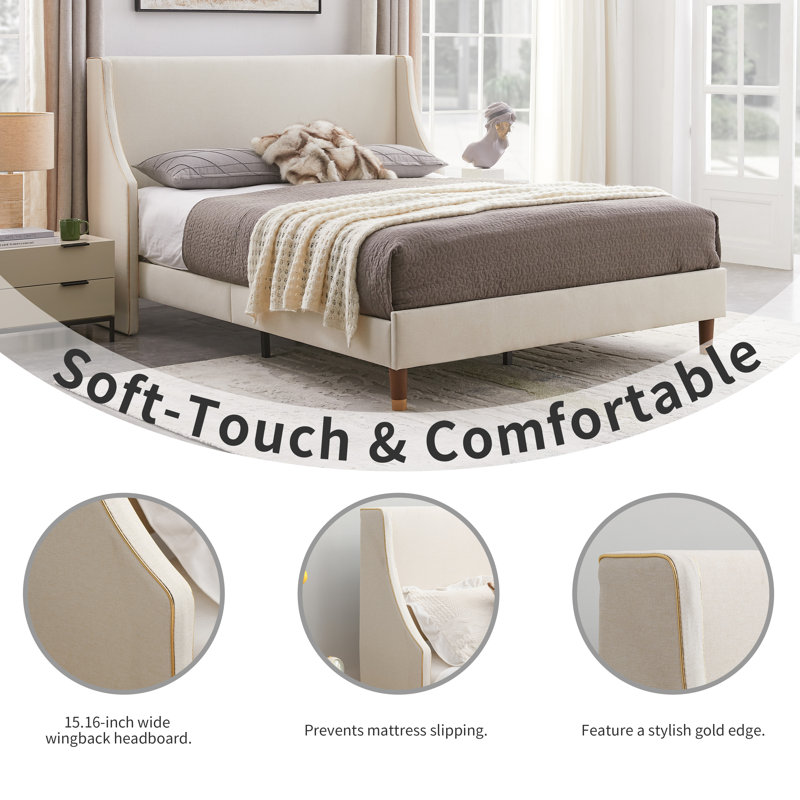 Mercer41 Melaya Elegant Wingback Upholstered Platform Bed Frame